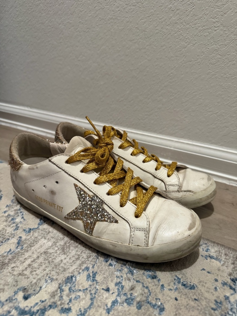 Golden Goose White Sneakers with Gold Star and Metallic Gold Laces